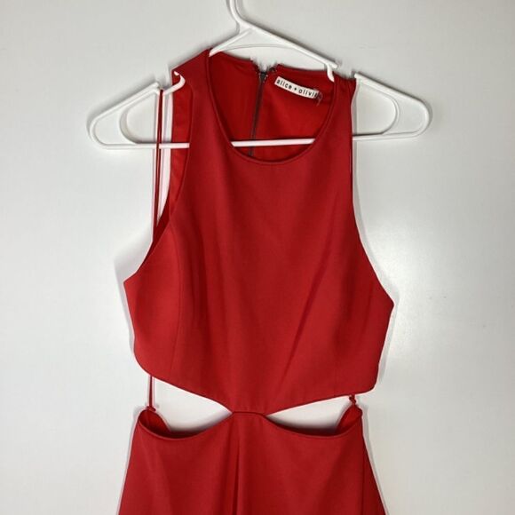 Alice + Olivia Cara Cut-Out Flare Poppy Mini Dress in Red Size 8 Sleeveless Fit - Picture 7 of 16
